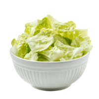 Fresh frillies iceberg lettuce in a transparent bowl for healthy salads and meal preparations, Frillies iceberg lettuce in wood bowl isolated on transparent background png