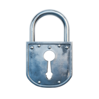 A metallic lock with a keyhole stands isolated against a light background, symbolizing security and protection, Lock with key isolated 3d Rendering png