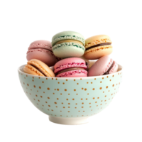 Colorful macaroons arranged in a decorative bowl on a transparent background, macaroons or macaron in the bowl on transparent background png