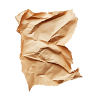 Torn brown tissue paper crumpled on a clean transparent surface, highlighting its texture and imperfections, torn brown tissue paper on transparent backgroundfile png