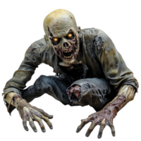 Crawling zombie with eerie glowing eyes on a transparent background showcasing Halloween horror aesthetics, Crawling Zombie on transparent background png