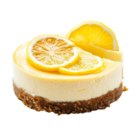 Delicious baked lemon cheesecake with lemon slices on a transparent background, baked lemon cheesecake isolated on transparent background png