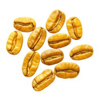 Yellow coffee beans arranged thoughtfully on a transparent background showcasing their unique characteristics and color, Yellow coffee beans isolated on transparent background png