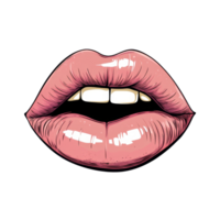 Vintage cartoonstyle closeup of lips in soft colors, emphasizing a classic look with a glossy finish, lips cartoon style, old vintage color, isolated on transparent background png