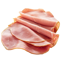 Sliced ham arranged neatly on a clean transparent background for culinary presentation or food photography purposes, Sliced ham isolated on transparent background png