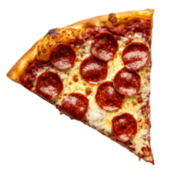 Delicious slice of pepperoni pizza resting on a clean transparent background ready for enjoyment at any mealtime, Slice of pizza on transparent background png