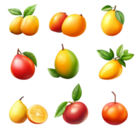 Vibrant collection of ripe mangos in various colors and shapes on a clean transparent background, Scorpion and crab isolated on transparent background png