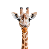 Playful giraffe with distinct spots poses against a clean transparent background in a bright setting, Giraffe on transparent background png