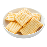 Delicious wafers arranged neatly on a transparent plate against a bright background, Wafers in a plate isolated on transparent background png