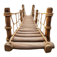 A rustic rope bridge extending into the distance, offering a unique pathway over a scenic landscape, Rope bridge isolated on transparent background png