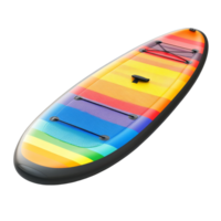 Colorful paddle board with vibrant stripes resting on a transparent background, perfect for summer water activities and outdoor adventures, Colorful paddle board isolated on transparent background png