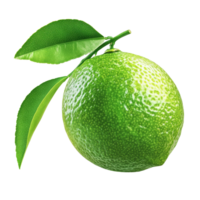 Fresh lime with vibrant green leaves isolated on a clean transparent background, perfect for culinary and beverage uses, Fresh lime with leaf isolated on transparent background png