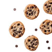 Delicious chocolate chip cookies arranged on a transparent background ready to be enjoyed at any time of the day, chocolate chips cookies on transparent background png