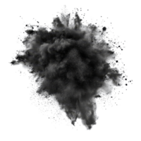 Black powder explosion isolated on a transparent background showcasing dynamic dispersion and texture, black color powder pulver explosion isolated on transparent background png