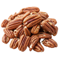 Fresh pecans arranged on a transparent background showcasing their rich texture and natural color for culinary uses, Fresh pecans on a transparent background png