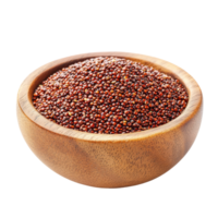Red quinoa in a wooden bowl on a transparent background highlighting its texture and vibrant color, red quinoa in wood bowl isolated on transparent background png