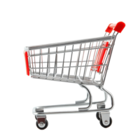 Empty shopping cart isolated on a transparent background ready for groceries and retail needs, Empty shopping cart isolated on transparent background png