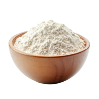A bowl of flour sits isolated on a transparent background, emphasizing its texture and fine quality, bowl of flour isolated on transparent background png