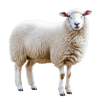 Fluffy transparent sheep standing solo against a clean transparent backdrop, showcasing its soft wool and calm demeanor, Sheep on isolated transparent background png