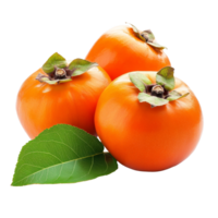 Ripe persimmons with green leaves isolated on a transparent background showcasing their vibrant color and freshness, ripe persimmons with leaf isolated on transparent background png