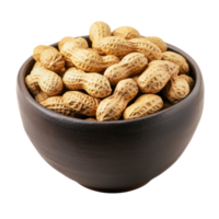 A cozy bowl filled with delicious peanuts in their natural shells, perfect for snacking at any time, Isolated bowl of peanuts in shell png