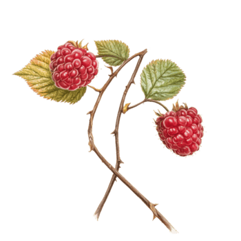 lampone rami con maturo frutta e verde le foglie isolato su un' pulito trasparente sfondo, Due lampone rami siamo isolato su un' trasparente sfondo. lampone frutta ramo trasparente png