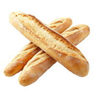 Freshly baked French baguette on a clean transparent surface, highlighting its golden crust and delicate texture, French baguette isolated png