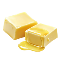 Melting butter blocks on a clean surface, creating a rich and creamy texture perfect for cooking or baking, Two pieces of butter melting isolated png