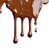 Melted chocolate cascading down in smooth streams over a pristine transparent background, melted chocolate dripping on transparent background png