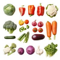 A vibrant assortment of mixed vegetables arranged on a clean transparent surface for fresh cooking inspiration, Mixed vegetables isolated on transparent background png