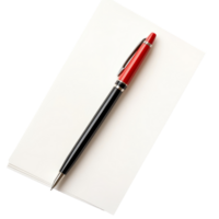 Stylish black and red pen resting on a stack of blank transparent notepad sheets, file of isolated object on transparent background png