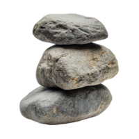 Three smooth rocks stacked artistically against a pure transparent background, of rocks isolated on transparent png