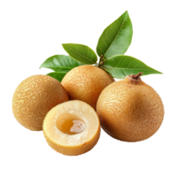 Fresh longan fruit with leaves isolated on a transparent background for culinary and nutritional uses, fresh longan with leaf isolated on transparent background png