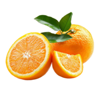 Fresh oranges with green leaves displayed on a transparent background, showcasing their vibrant color and juicy segments, oranges isolated on transparent background png