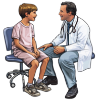Doctor consulting with a young patient in a friendly healthcare setting during a routine checkup, file no background Doctor meeting a young patient png