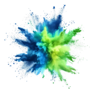 Vibrant neon green and blue powder explosion creating a colorful burst of hues in a dynamic display of energy, neon green and blue color powder pulver explosion isolated on transparent background png