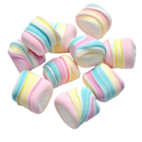 Colorful marshmallows arranged on a transparent background, perfect for snacking or decorating desserts, marshmallows candy on transparent background png