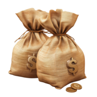 Money bags with dollar signs and coins displayed on a transparent background symbolizing wealth and financial prosperity, money bags with dollar sign and coin on transparent background png