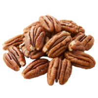 Fresh pecans stacked on a clean transparent background ready for baking or snacking, Fresh pecans on a transparent background png
