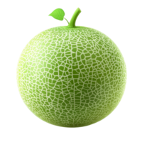 A fresh green melon with a leaf sits isolated on a clean transparent background ready to be enjoyed in any season, Fresh tasty green melon on a transparent background png
