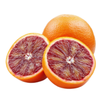 Fresh blood oranges halved on a transparent background showcasing their vibrant color and unique texture, blood oranges on transparent background png