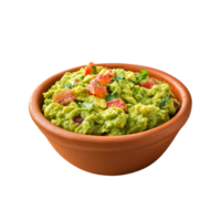 Delicious guacamole served in a rustic terracotta bowl, perfect for parties and casual gatherings on a transparent background, guacamole on terracotta bowl isolated on transparent background png