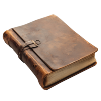 A vintage leatherbound book resting on a transparent background, showcasing its unique design and craftsmanship, file of isolated object on transparent background png