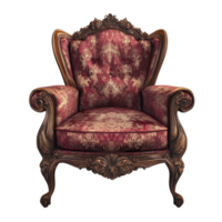 Elegant vintage chair with ornate upholstery set against a transparent transparent background, highlighting its intricate design, Pear isolated on trransparent png