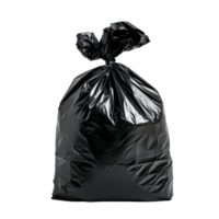 A single isolated black garbage bag placed on a clean transparent background ready for disposal or collection, Isolated Black Garbage Bag on transparent background png