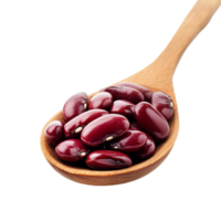 Red beans in a wooden spoon on a transparent background showcasing their rich color and natural texture, Red beans in wooden spoon isolated on transparent background png