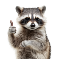 Cheerful raccoon giving a thumbs up against a transparent background, showcasing a playful and positive attitude, Raccoon Giving ThumbsUp Isolated on transparent background png