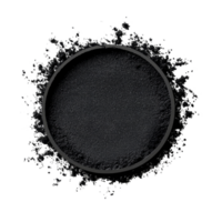 Black powder in circular shape with a center hole set against a transparent backdrop, black pulver in circle shape with holeisolated on transparent background png