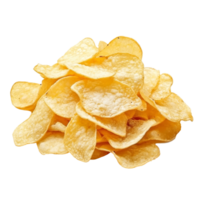 Crunchy potato chips stacked on a transparent background ready for snacking or sharing during casual occasions, Potato chips isolated on transparent background png