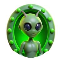 3D Render of a Grumpy Green Alien in a Glowing Portal png